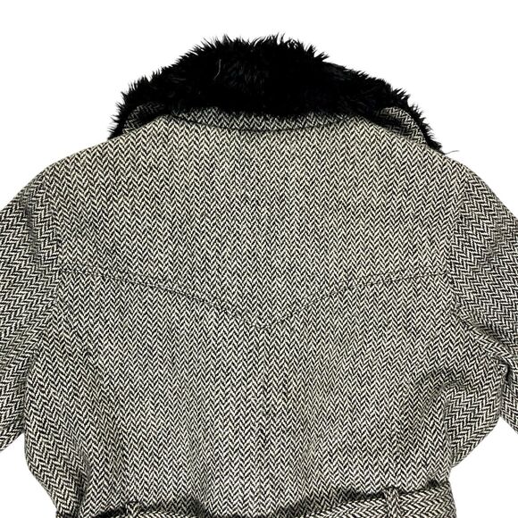 Dollhouse Tweed Wool Coat XL Faux Fur Collar & Cuffs Modern Chic Elegant Jacket - Picture 7 of 16